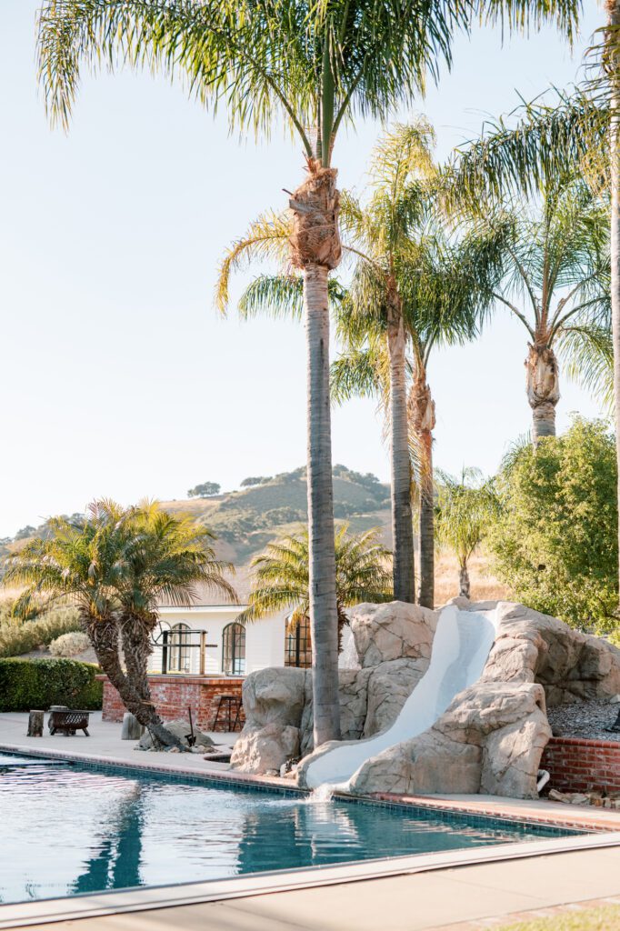 Water slide and pool Higuera Ranch airbnb luxury house rental surrounded by the san luis obispo hills, two minutes from downtown SLO