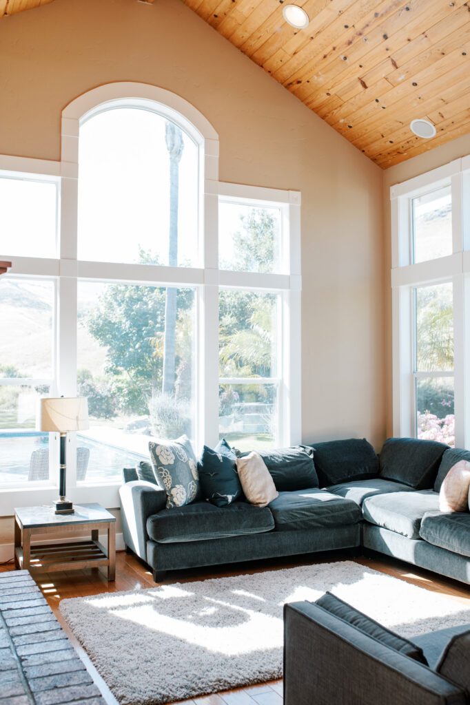 Large living room at Higuera Ranch airbnb luxury house rental surrounded by the san luis obispo hills, two minutes from downtown SLO